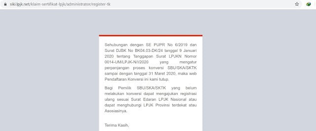 Batas Akhir Konversi / Perpanjangan SKA dan SKT Digital
